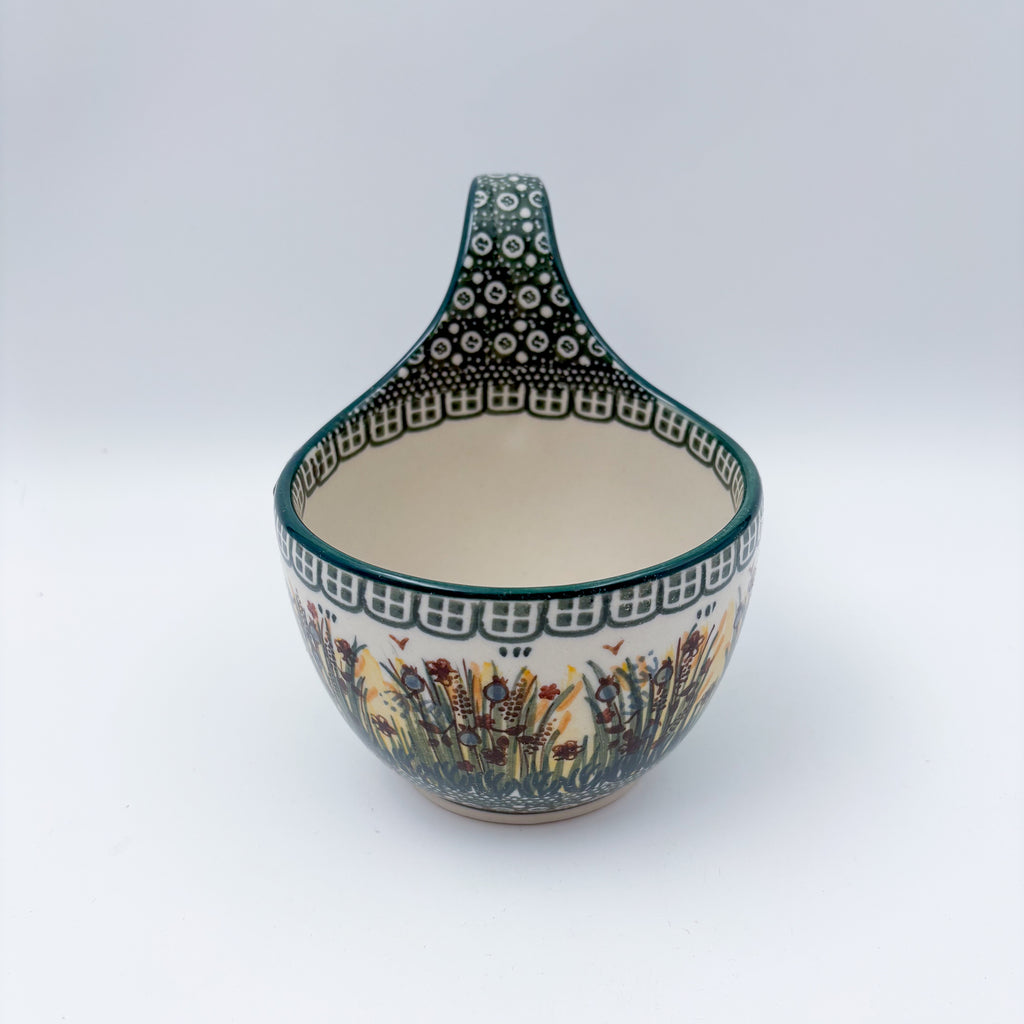16 oz Bowl/Mug with Loop-Handle.  Hand crafted Polish pottery stoneware: UNIKAT Fall Reeds