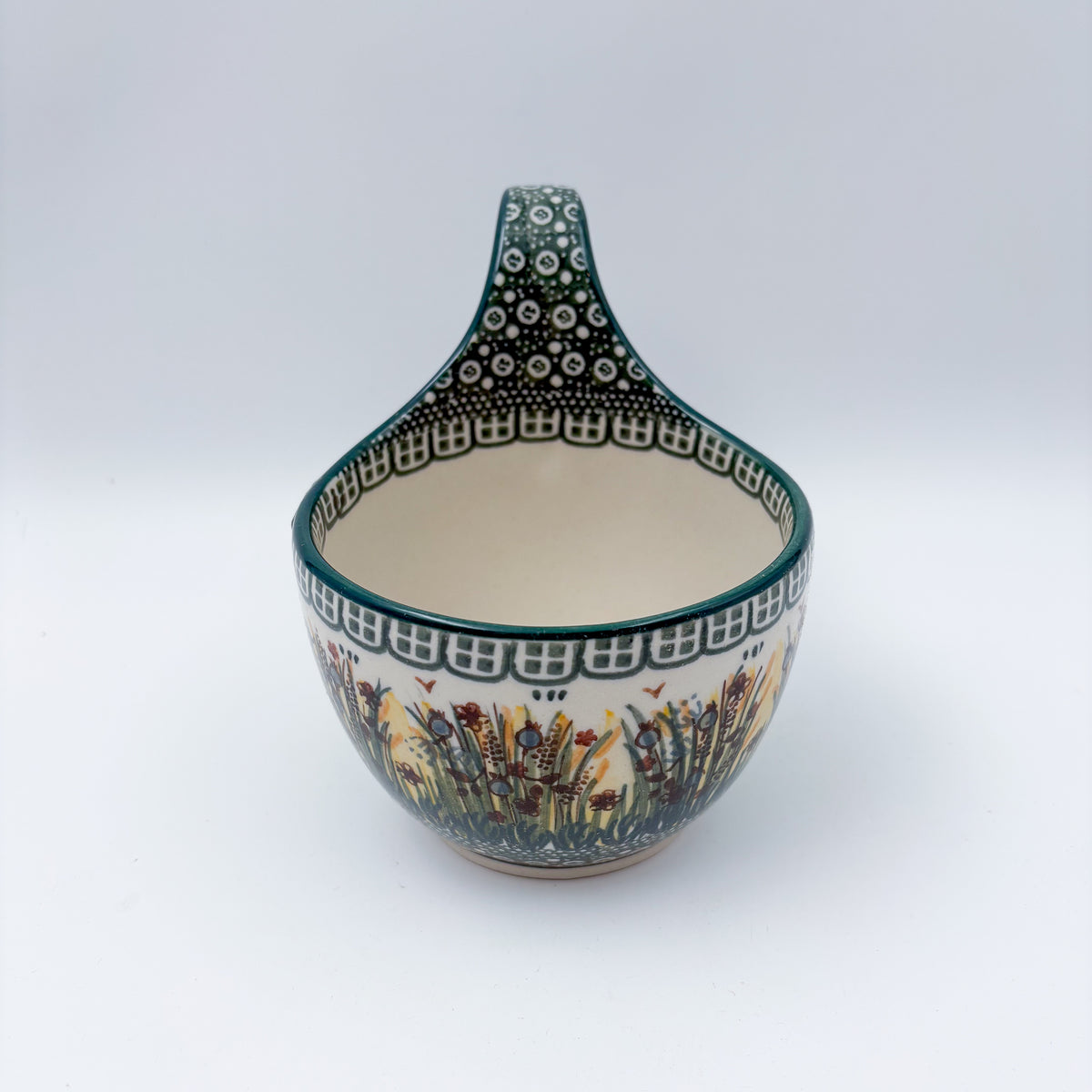 16 oz Bowl/Mug with Loop-Handle.  Hand crafted Polish pottery stoneware: UNIKAT Fall Reeds