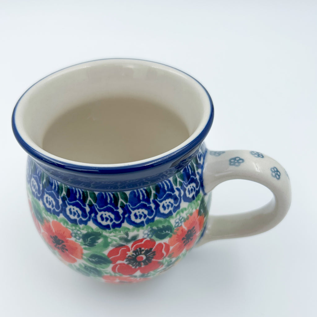 12 oz Bubble Mug. Handcrafted Polish pottery stoneware:  UNIKAT Candy Red Poppy Design