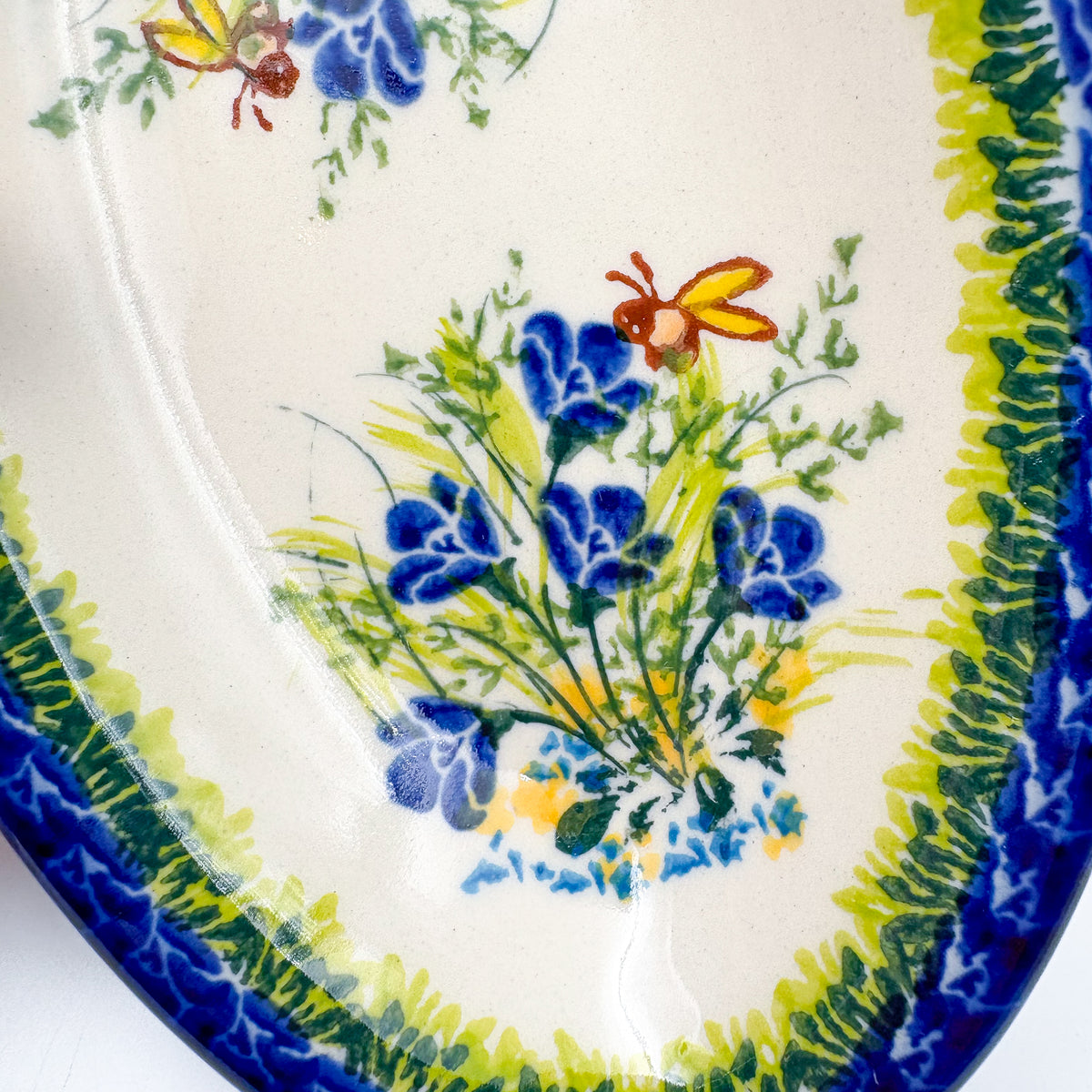 7" Oval Milano Platter  Hand crafted Polish pottery stoneware: UNIKAT Bluebell Meadow Design