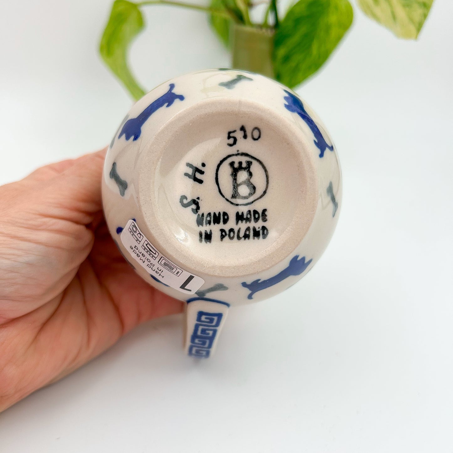 8 oz Puppy Bubble Mug. Handcrafted Polish pottery stoneware: Puppy Pleasure Pattern