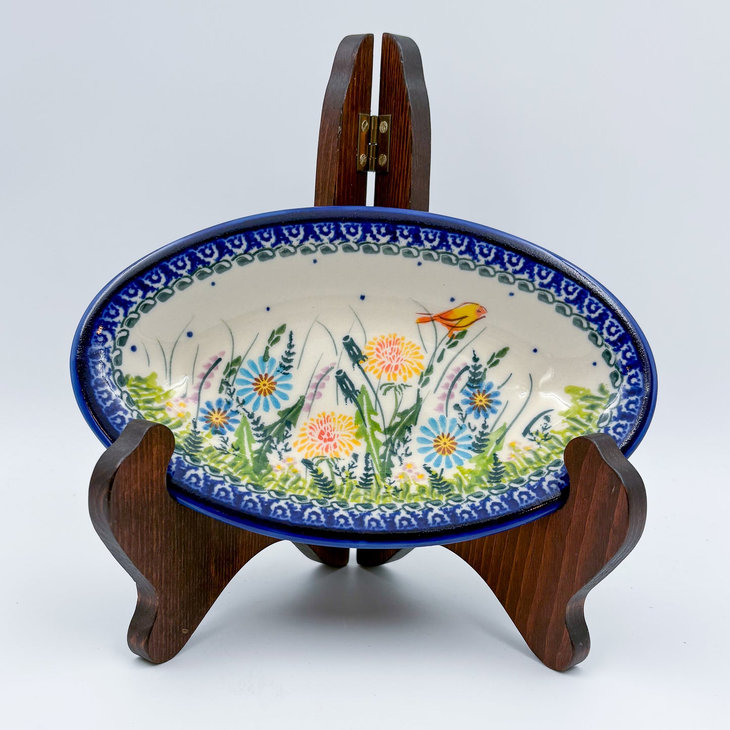 7" Oval Milano Platter  Hand crafted Polish pottery stoneware: UNIKAT Songbird Garden