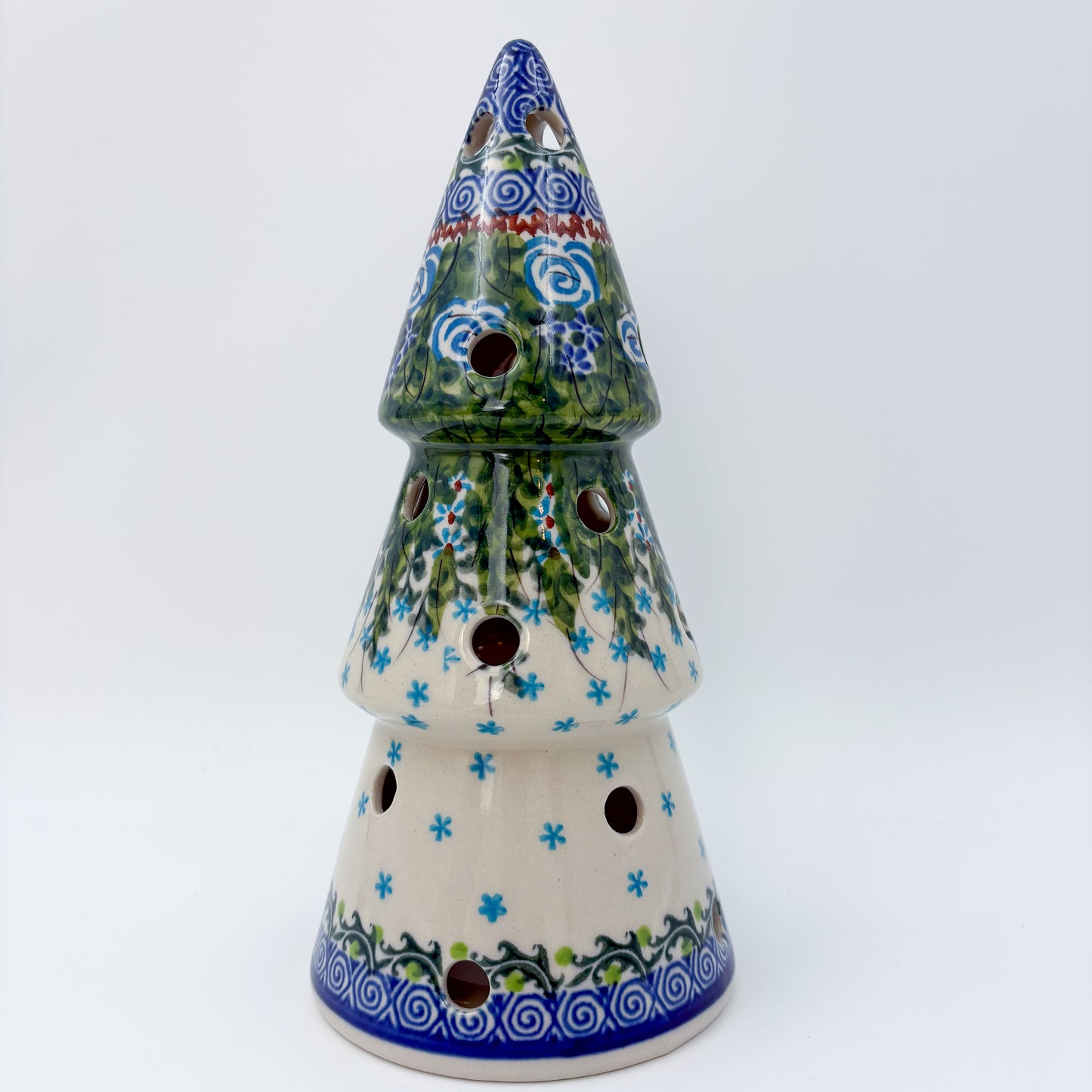 8" Christmas Tree Luminary. Handmade Polish pottery.  UNIKAT Whispering Ferns Design