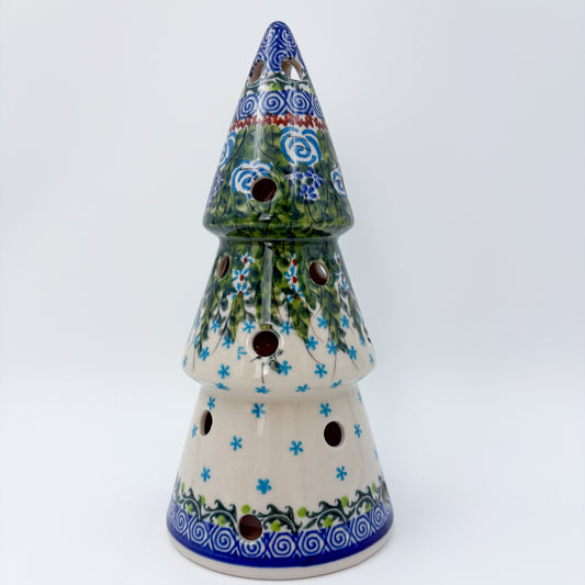 8" Christmas Tree Luminary. Handmade Polish pottery.  UNIKAT Whispering Ferns Design