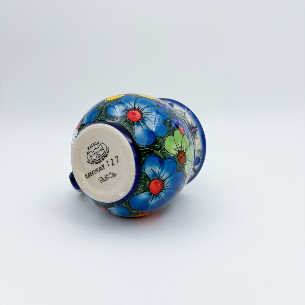 Bottom of Forget Me Not Pansy bubble mug showing Unikat stamp