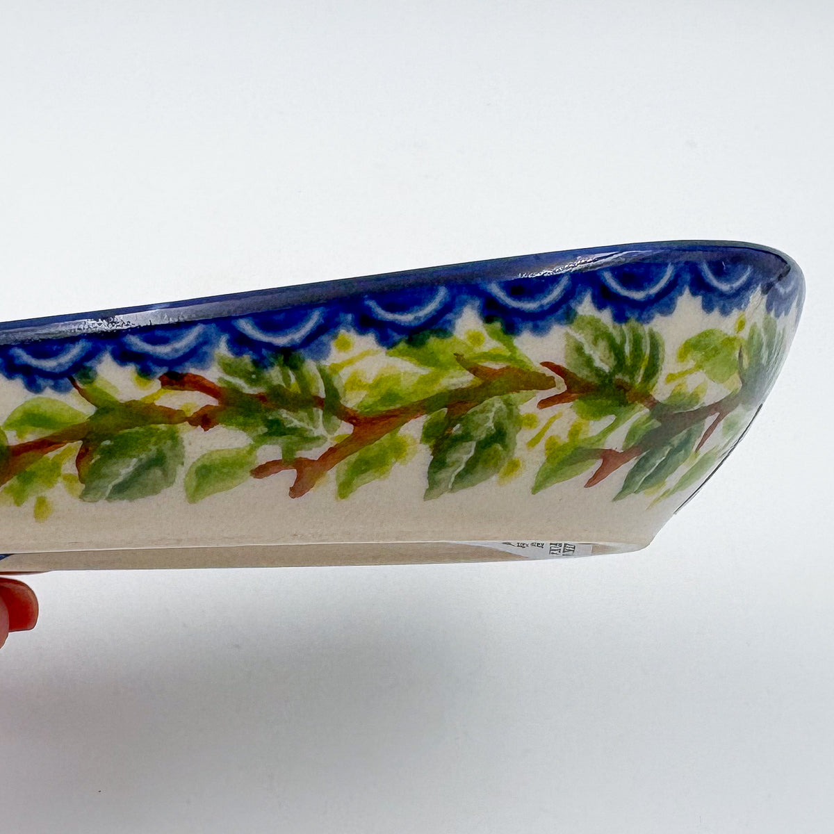 Spoon Rest 5”.  Handmade Polish pottery.  UNIKAT Blue Poppy Songbird
