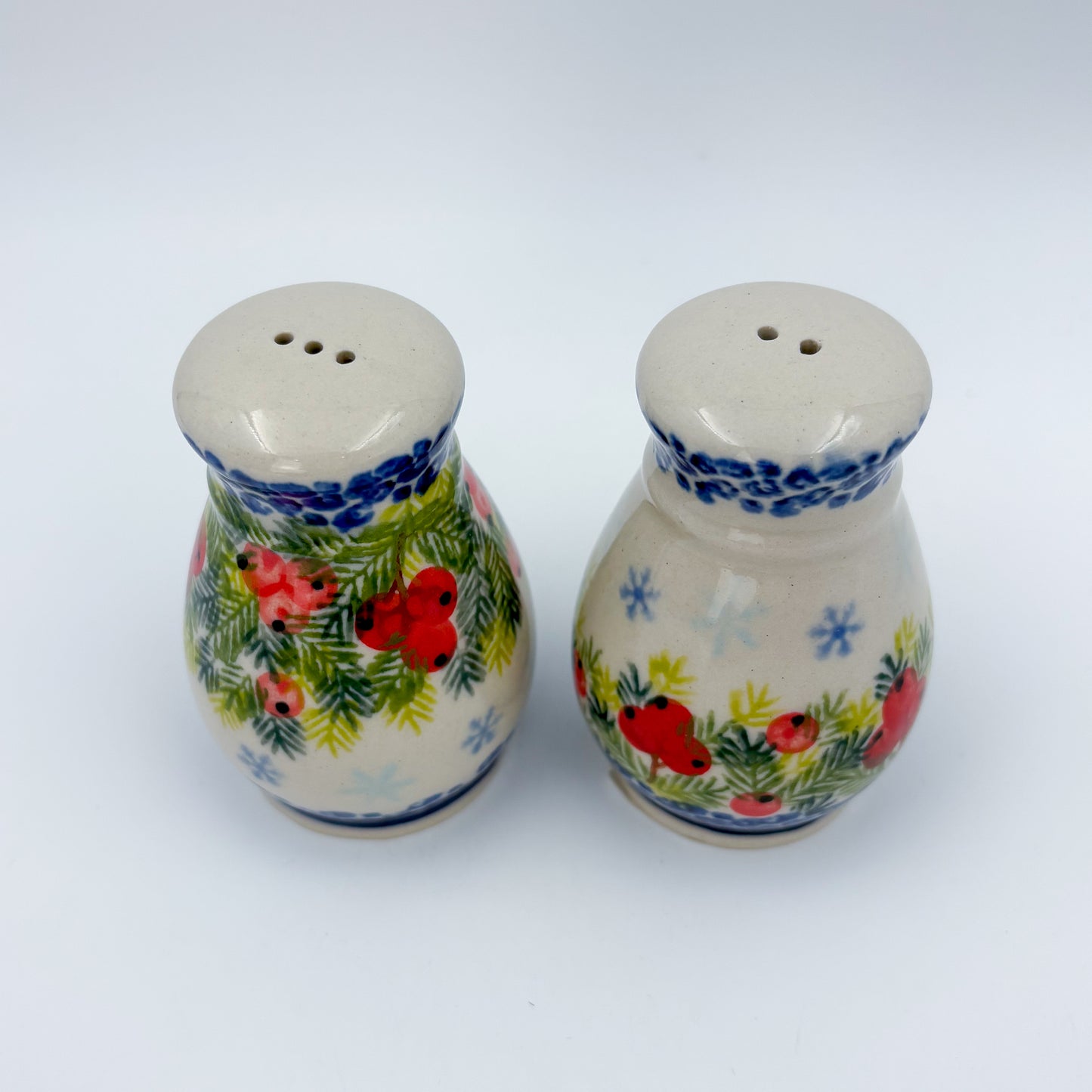 3“ Salt and Pepper Shakers.  Handmade Polish pottery.  UNIKAT Cherry Blossom