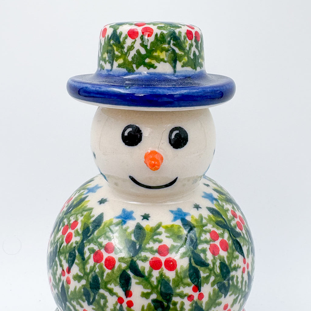 6" Snowman.  Handmade Polish pottery.  UNIKAT Holly Design