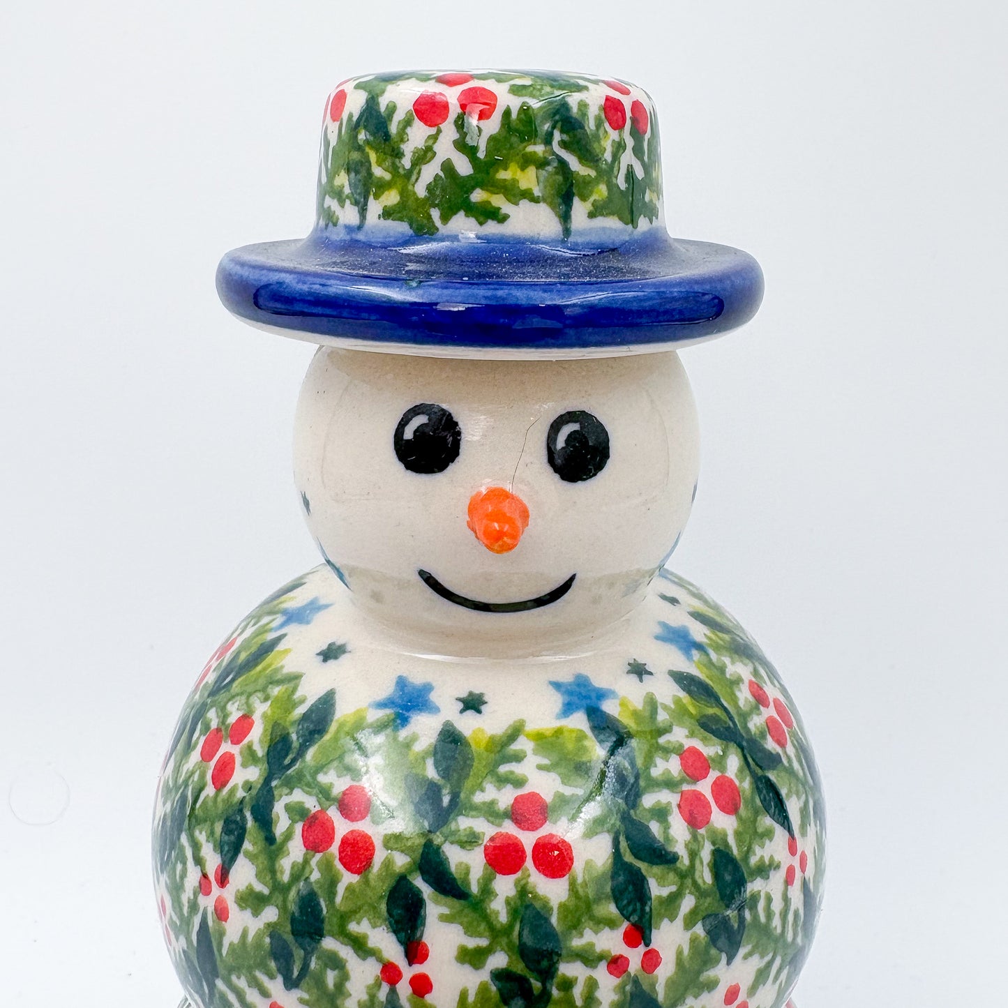 6" Snowman.  Handmade Polish pottery.  UNIKAT Holly Design