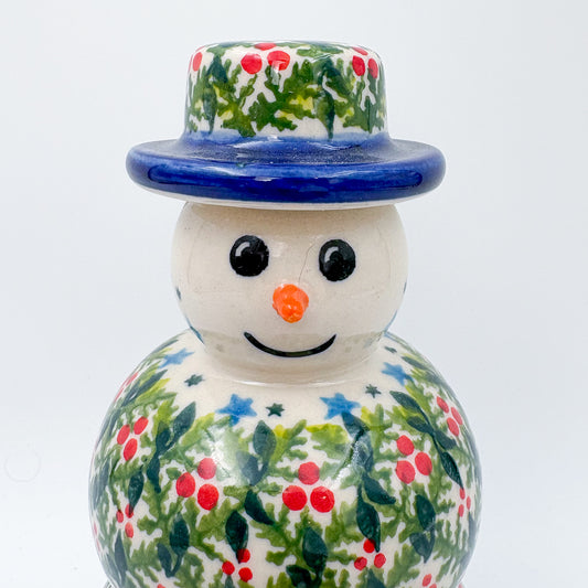 6" Snowman.  Handmade Polish pottery.  UNIKAT Holly Design