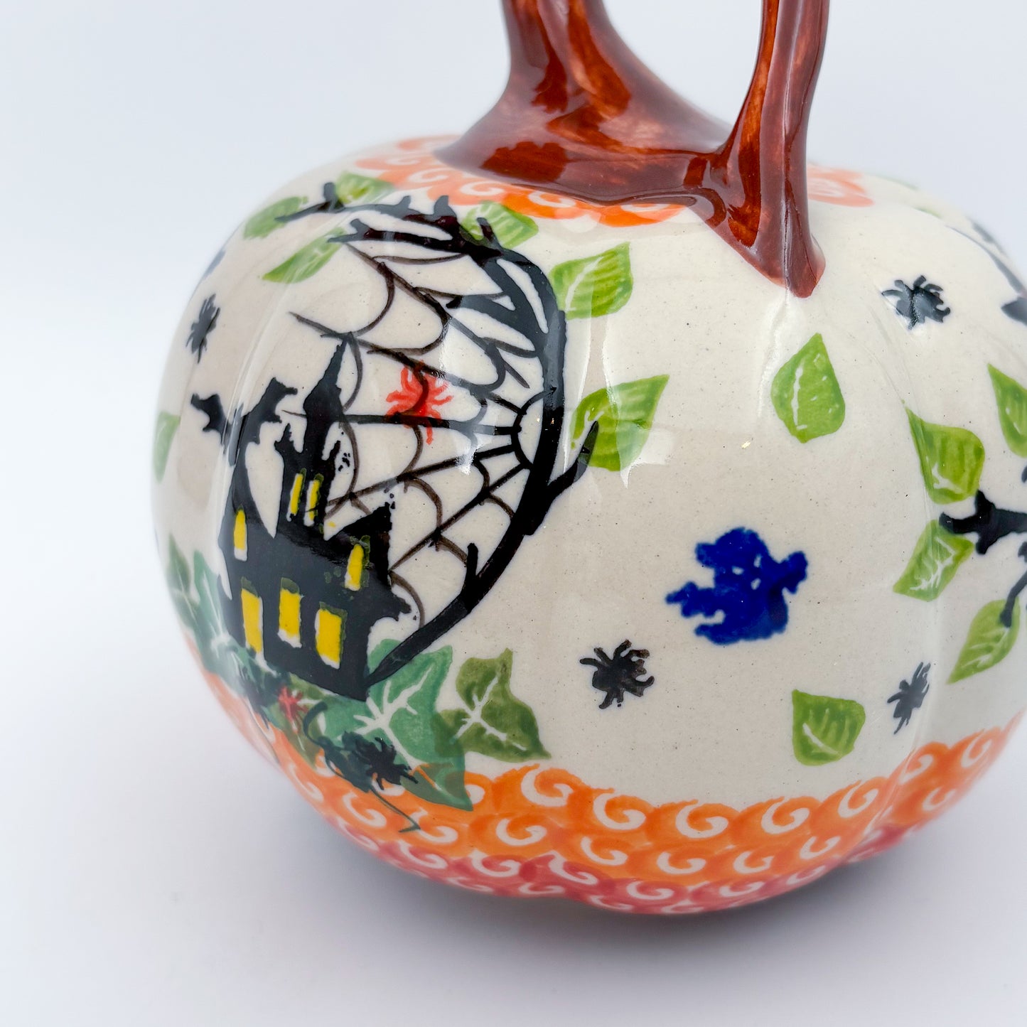 Pumpkin Small 5.3.  Hand crafted Polish pottery stoneware: UNIKAT Cat Witch