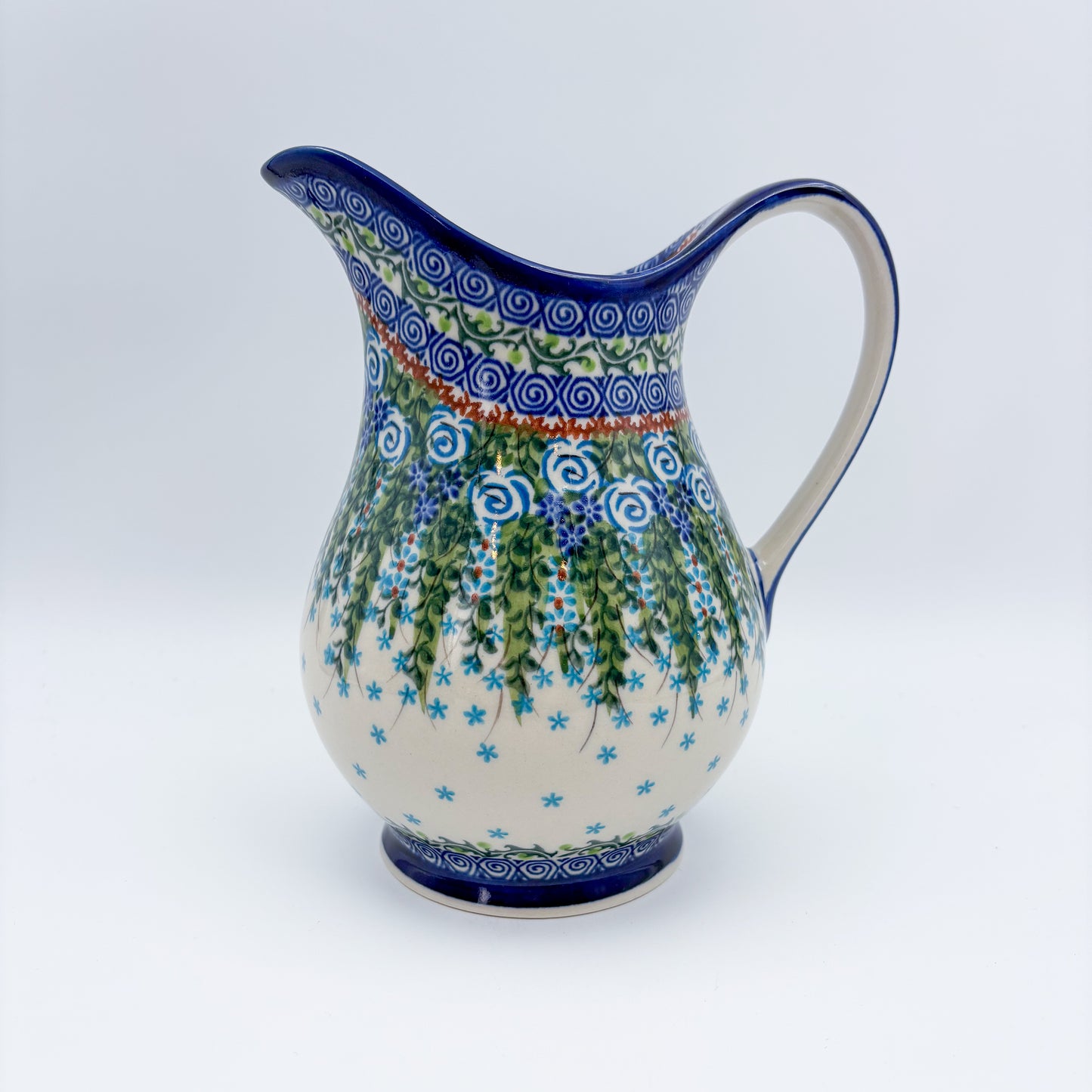 37 oz. Pitcher.  Hand painted Polish pottery stoneware UNIKAT Whispering Ferns