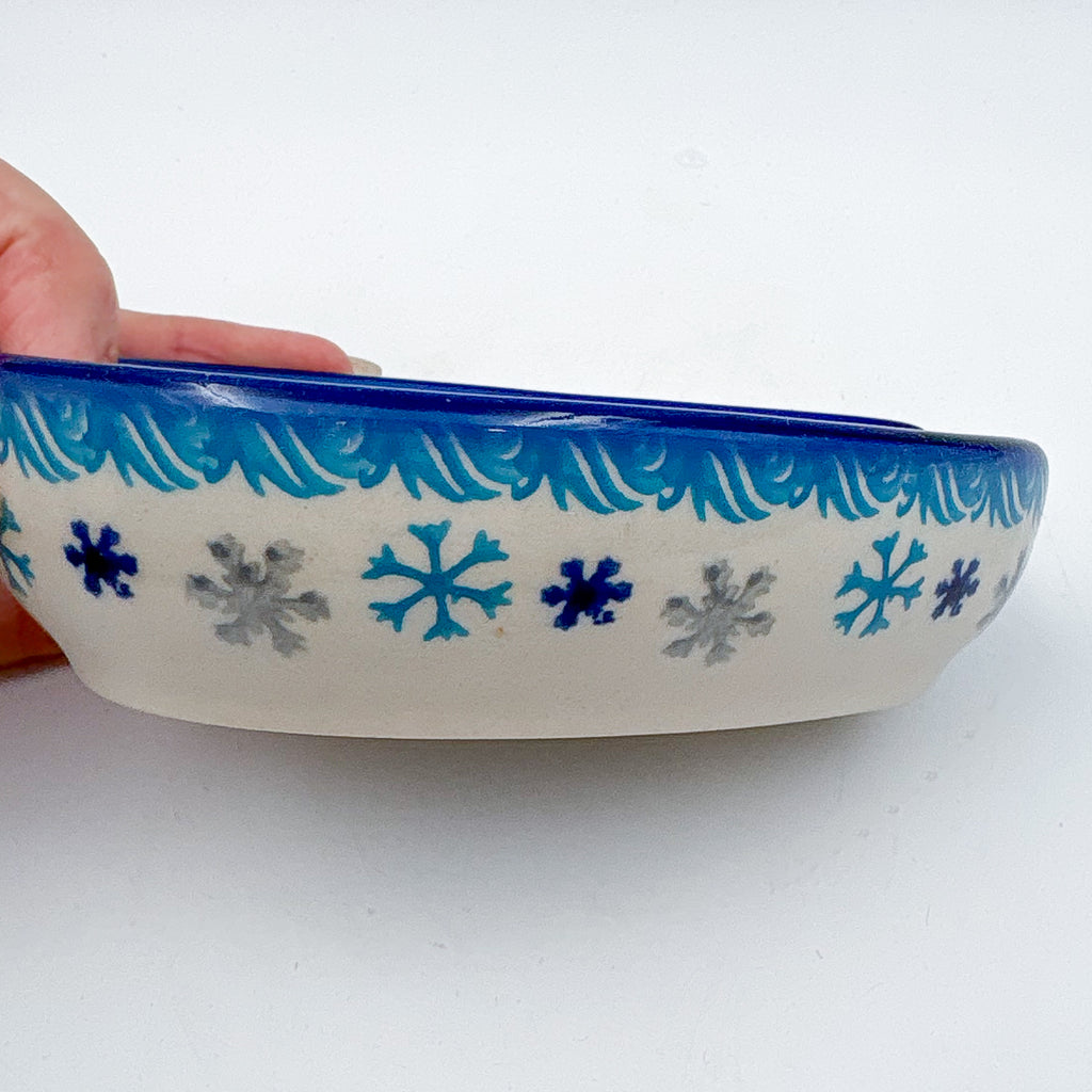 Spoon Rest 5”.  Handmade Polish pottery.  UNIKAT Winter Gnome Design