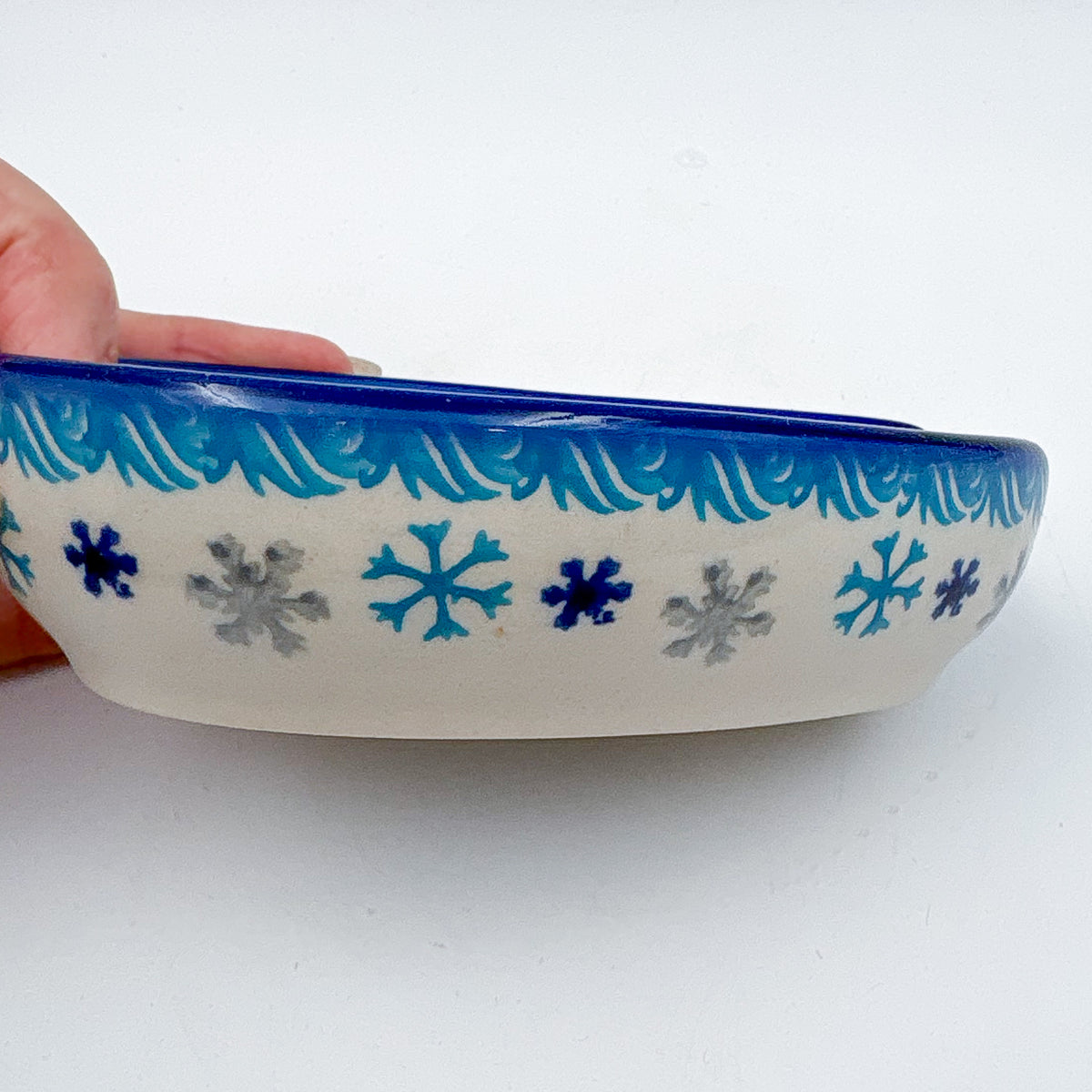 Spoon Rest 5”.  Handmade Polish pottery.  UNIKAT Winter Gnome Design