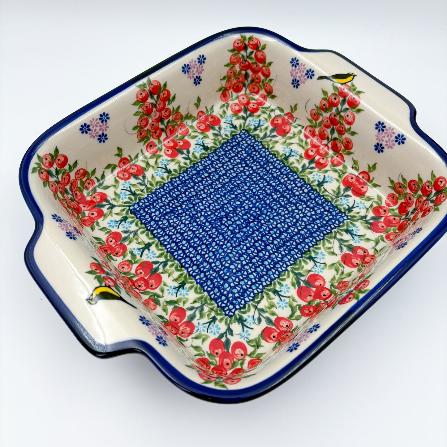 9” Lasagna Baker Handmade in Poland.  UNIKAT Red Berry Design