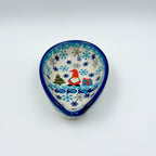 Spoon Rest 5”.  Handmade Polish pottery.  UNIKAT Winter Gnome Design