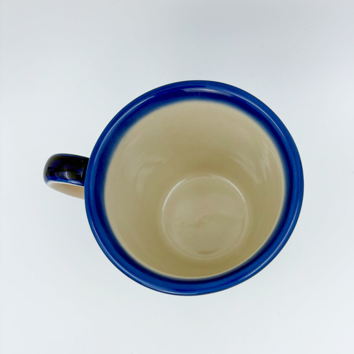 Top-down view into Hedgehog and Pumpkins Viking mug showing interior and handle