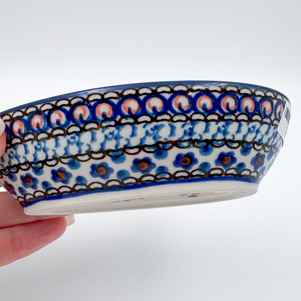 Spoon Rest 5”. Handmade Polish pottery.  UNIKAT Cobalt Poppies Design