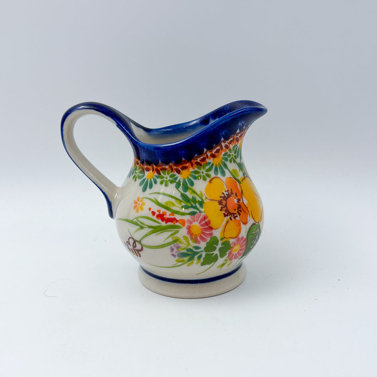 6 oz Kubus Creamer. Handcrafted in Poland UNIKAT Orange Poppy