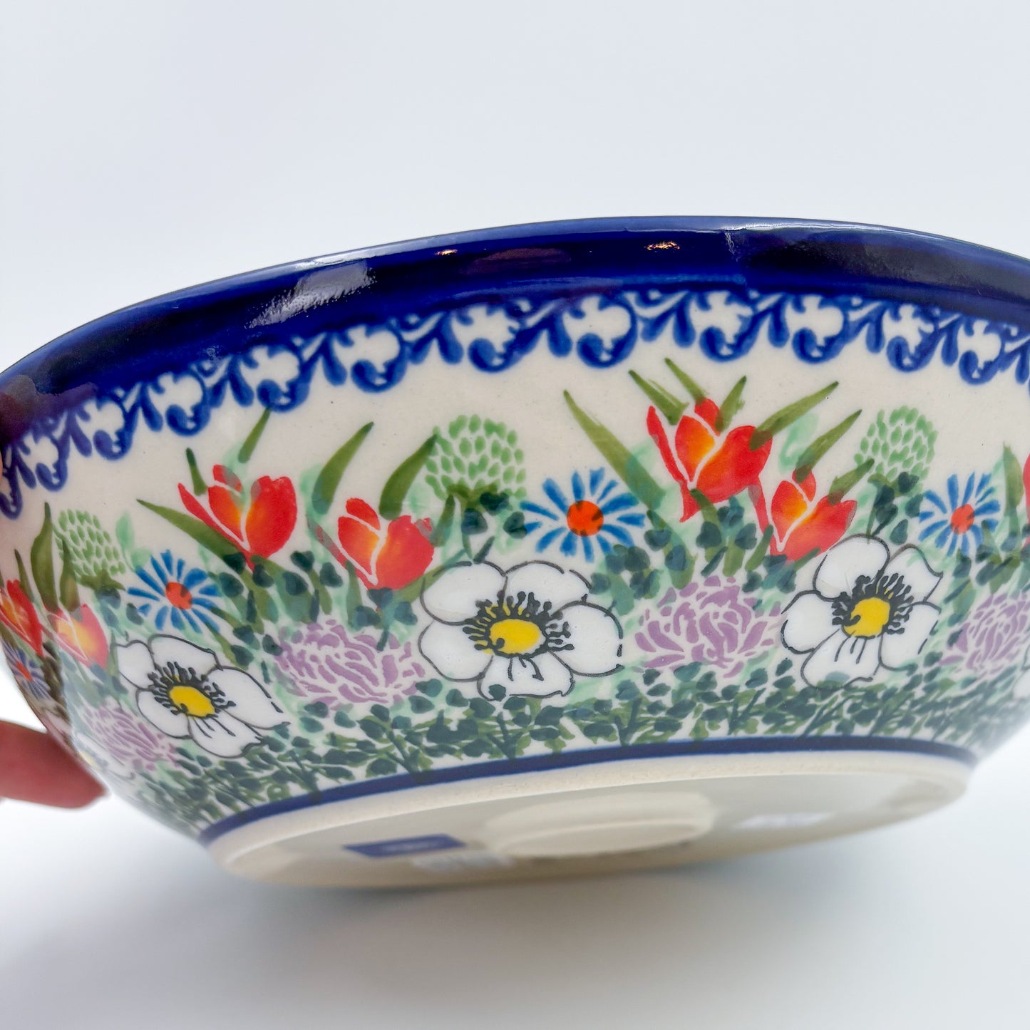 10" Bowl with Handles.  Hand crafted Polish pottery stoneware:  UNIKAT Cottage Garden