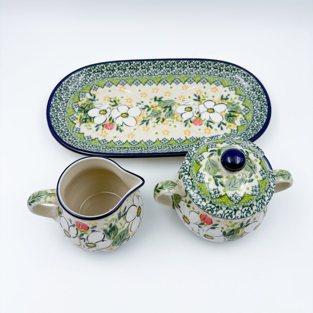 10" Cream and Sugar Set.  UNIKAT Hidden Pansy Design