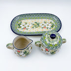 10" Cream and Sugar Set.  UNIKAT Hidden Pansy Design