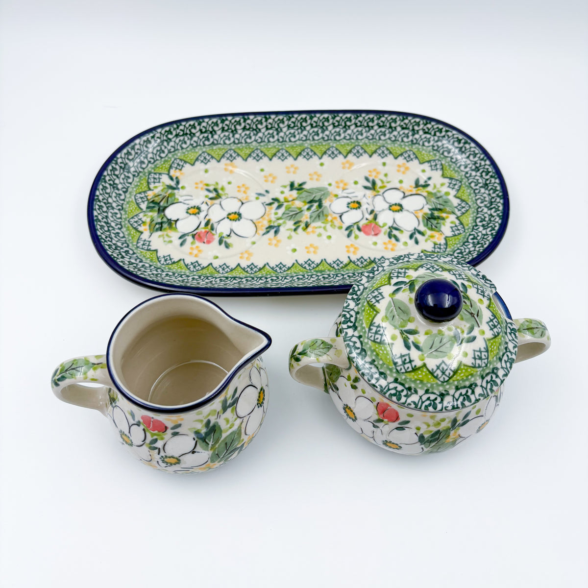 10" Cream and Sugar Set.  UNIKAT Hidden Pansy Design