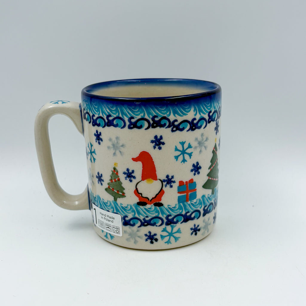 13 oz Mug. Handcrafted Polish pottery stoneware:  UNIKAT Winter Gnome Design