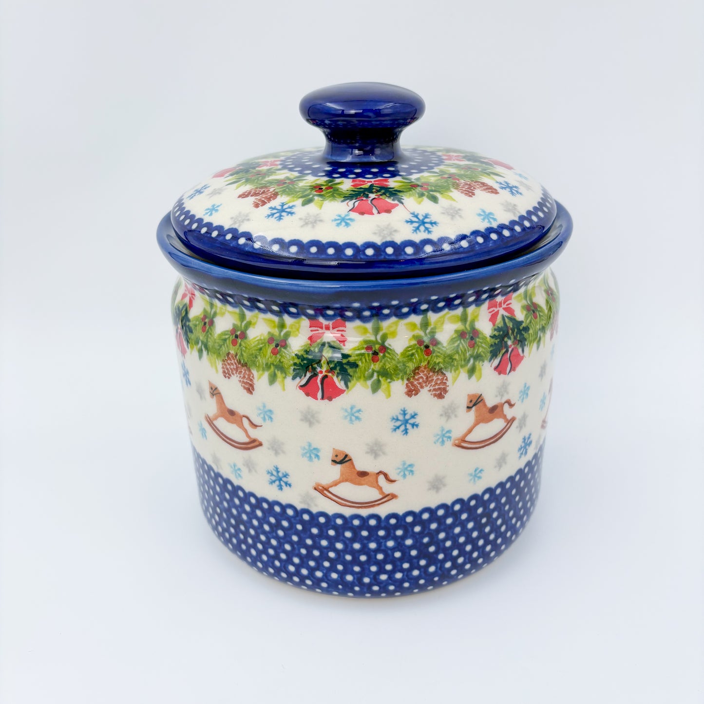 7" Antek Jar.  Handmade Polish pottery.  UNIKAT Horse and Bells Design