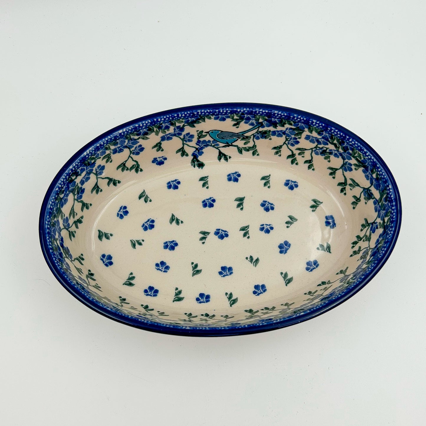 8" Oval Baker handmade in Poland.  Baby Bluebird Design