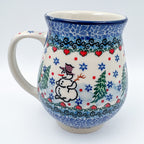 17 oz Mug. Handcrafted Polish pottery stoneware:  UNIKAT Dancing Snowman Design