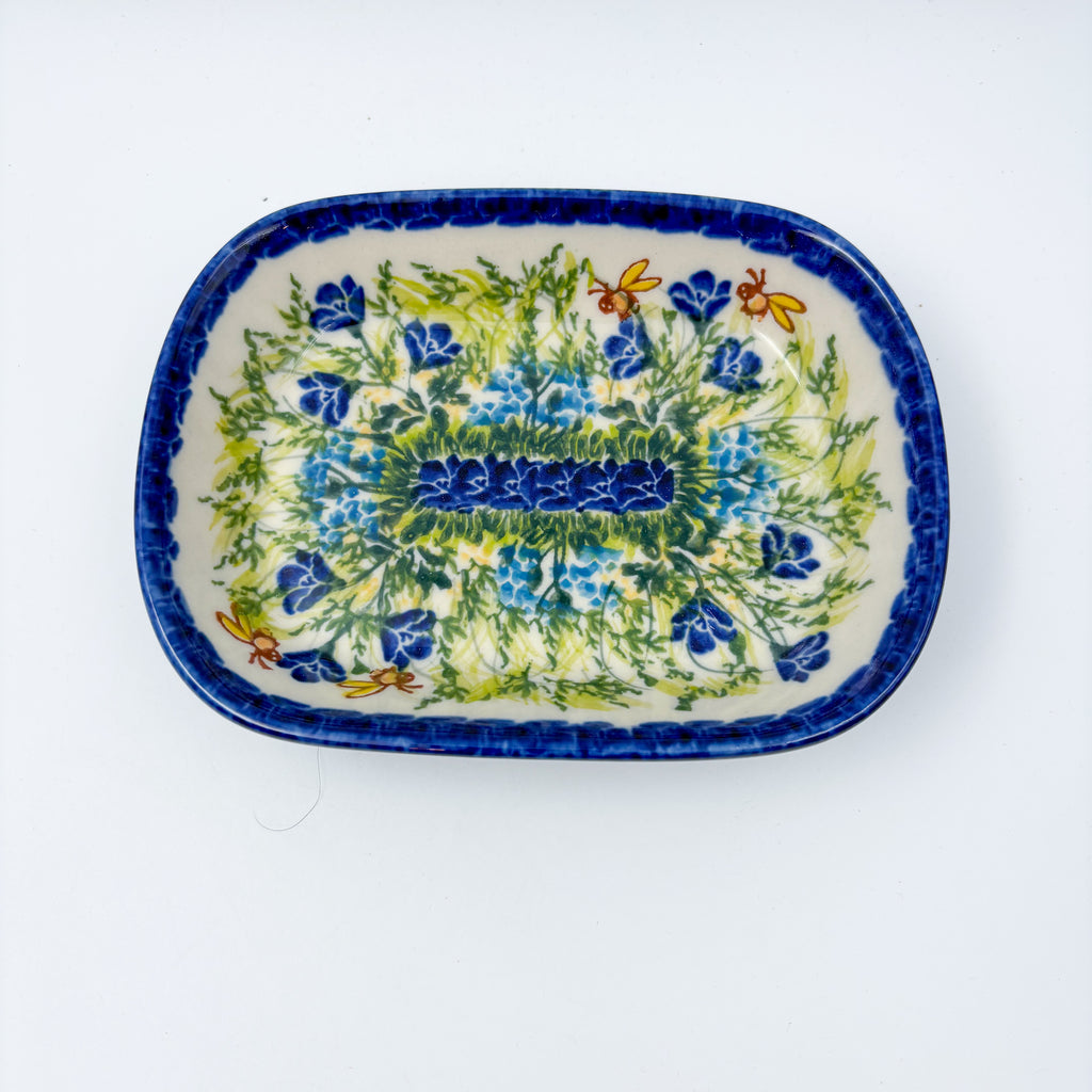 6" Butter Platter.  Handmade Polish pottery.  UNIKAT Bluebell Meadows
