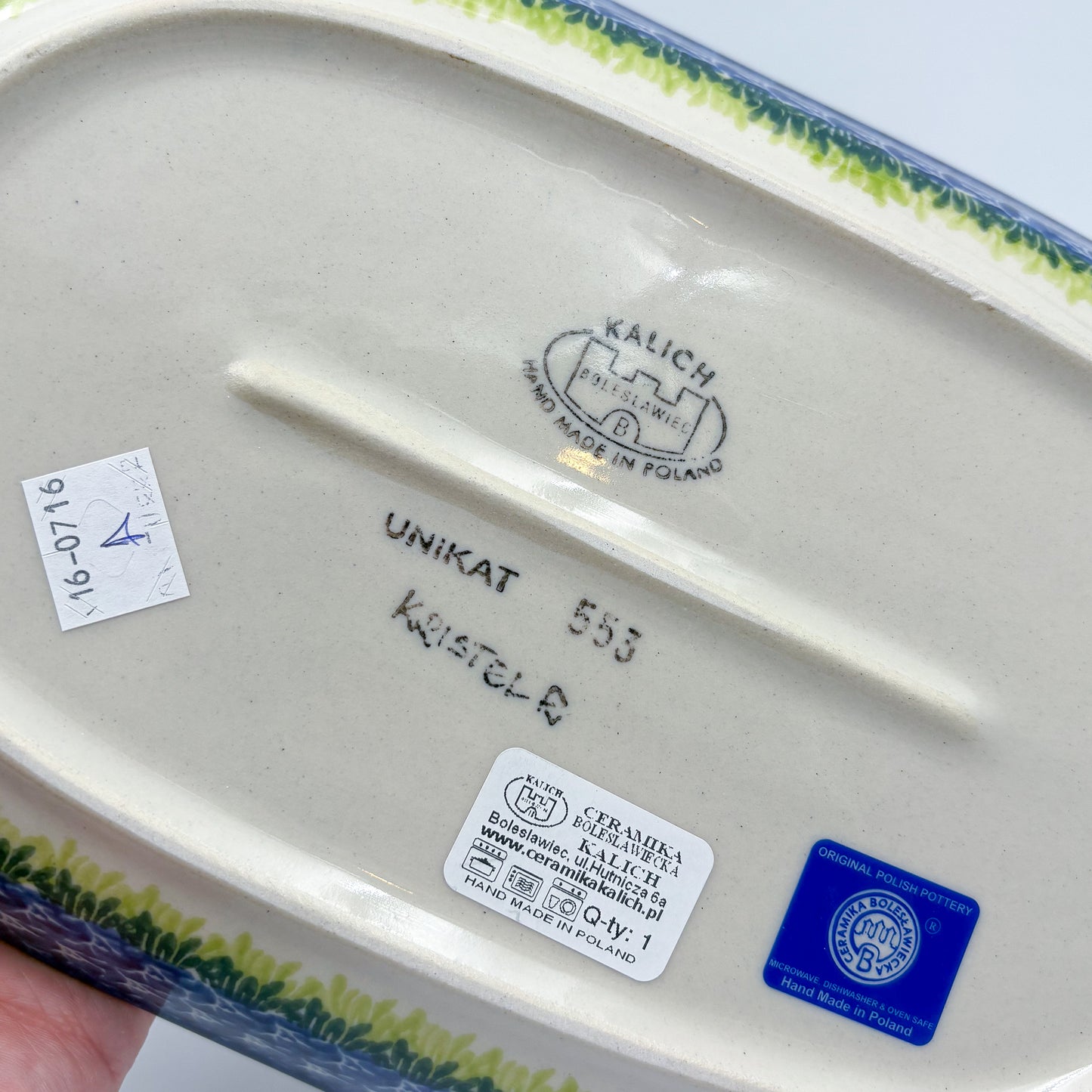 10” Oval Platter.  Hand crafted Polish pottery stoneware: UNIKAT Bluebell Meadow