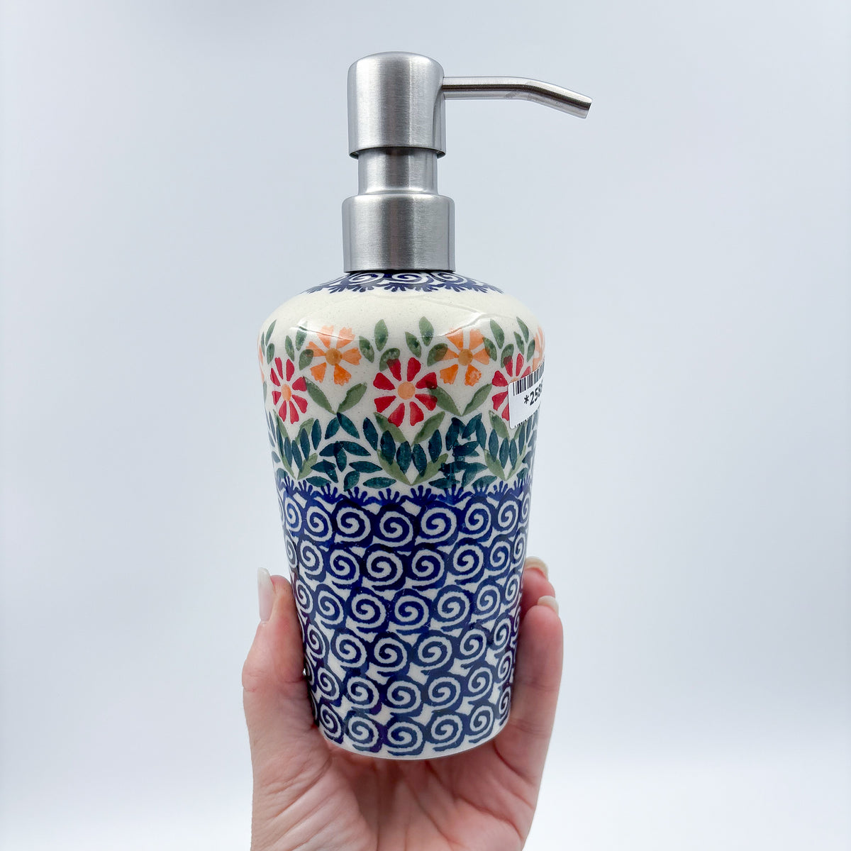 Soap Dispenser 8"  Handmade Polish pottery.  UNIKAT WIld Poppies