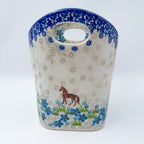 Basket Container & Utensil Med.  Handmade Polish pottery.  UNIKAT Blue Meadow Horse