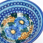 Close-up of interior floral medallion on Corn in the Blue deep bowl