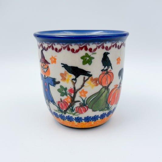 14 oz Viking Mug. Handcrafted Polish pottery stoneware:  UNIKAT Pumpkin Scarecrow Design