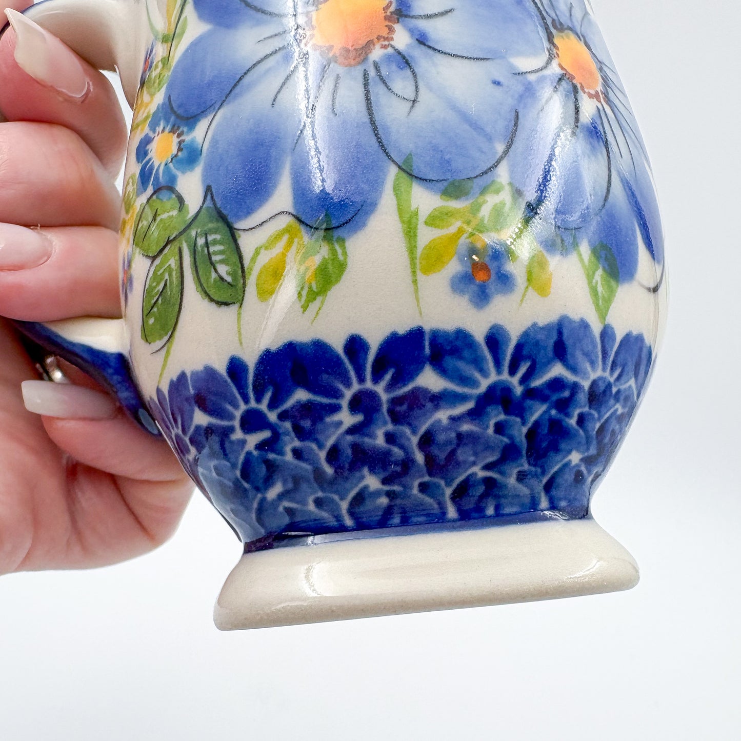 Tulip Mug 10oz. Handcrafted Polish pottery stoneware:  UNIKAT Blue Daisy
