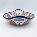 10" Bowl with Handles.  Hand crafted Polish pottery stoneware:  UNIKAT Red Berry Pattern