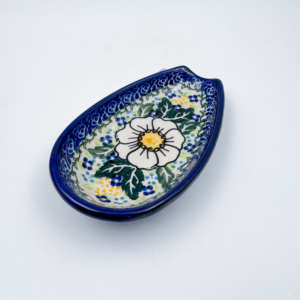 Spoon Rest 5”. Handmade Polish pottery.  UNIKAT Floral Fantasy