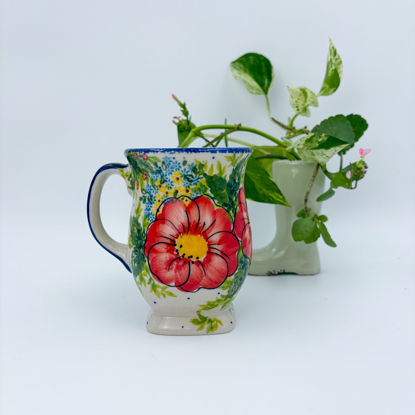 Tulip Mug 10oz. Handcrafted Polish pottery stoneware:  UNIKAT Red Poppy