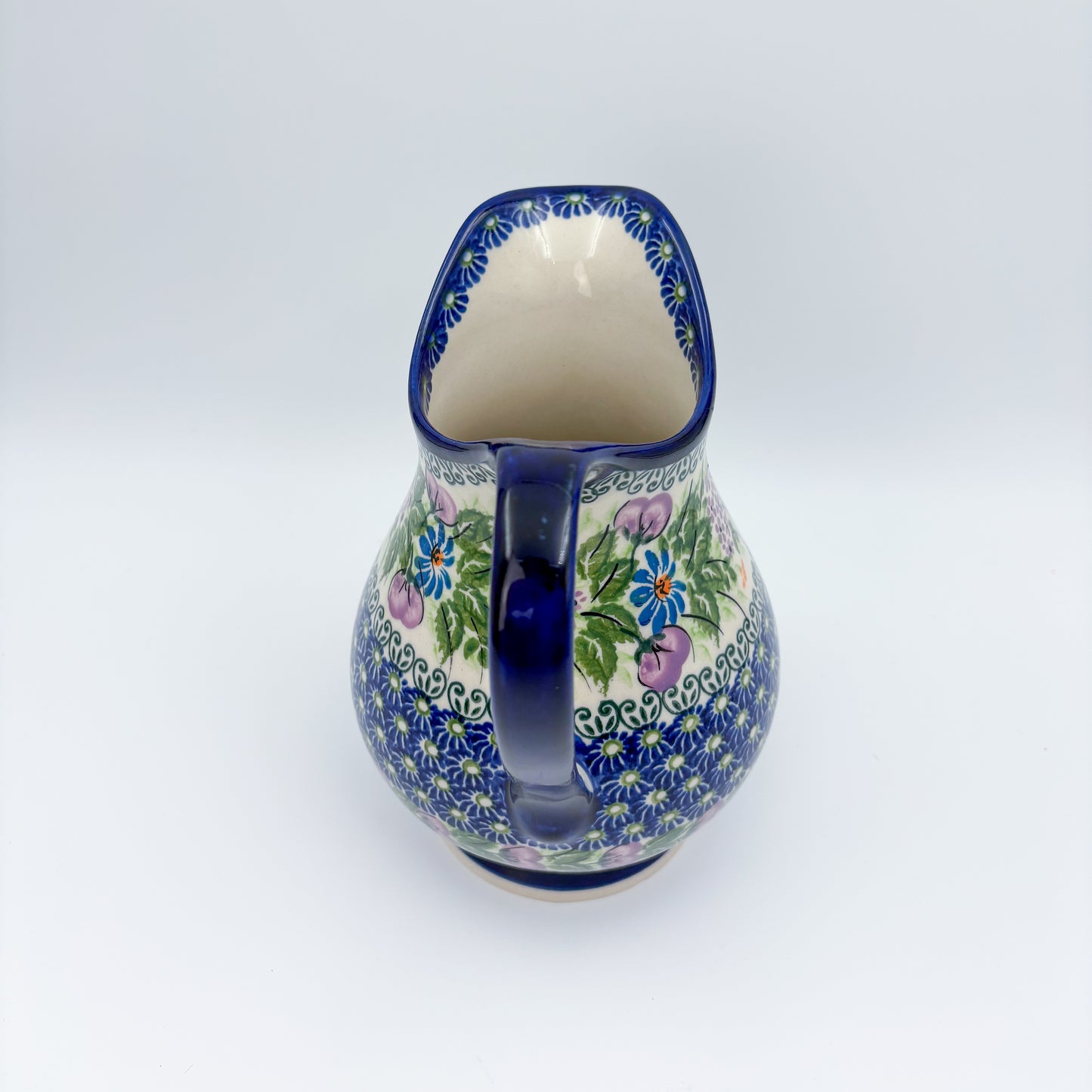 37 oz. Pitcher.  Hand painted Polish pottery stoneware.  UNIKAT Floral Garden
