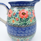 67 oz. Pitcher.  Hand painted Polish pottery stoneware.  UNIKAT Red Poppies