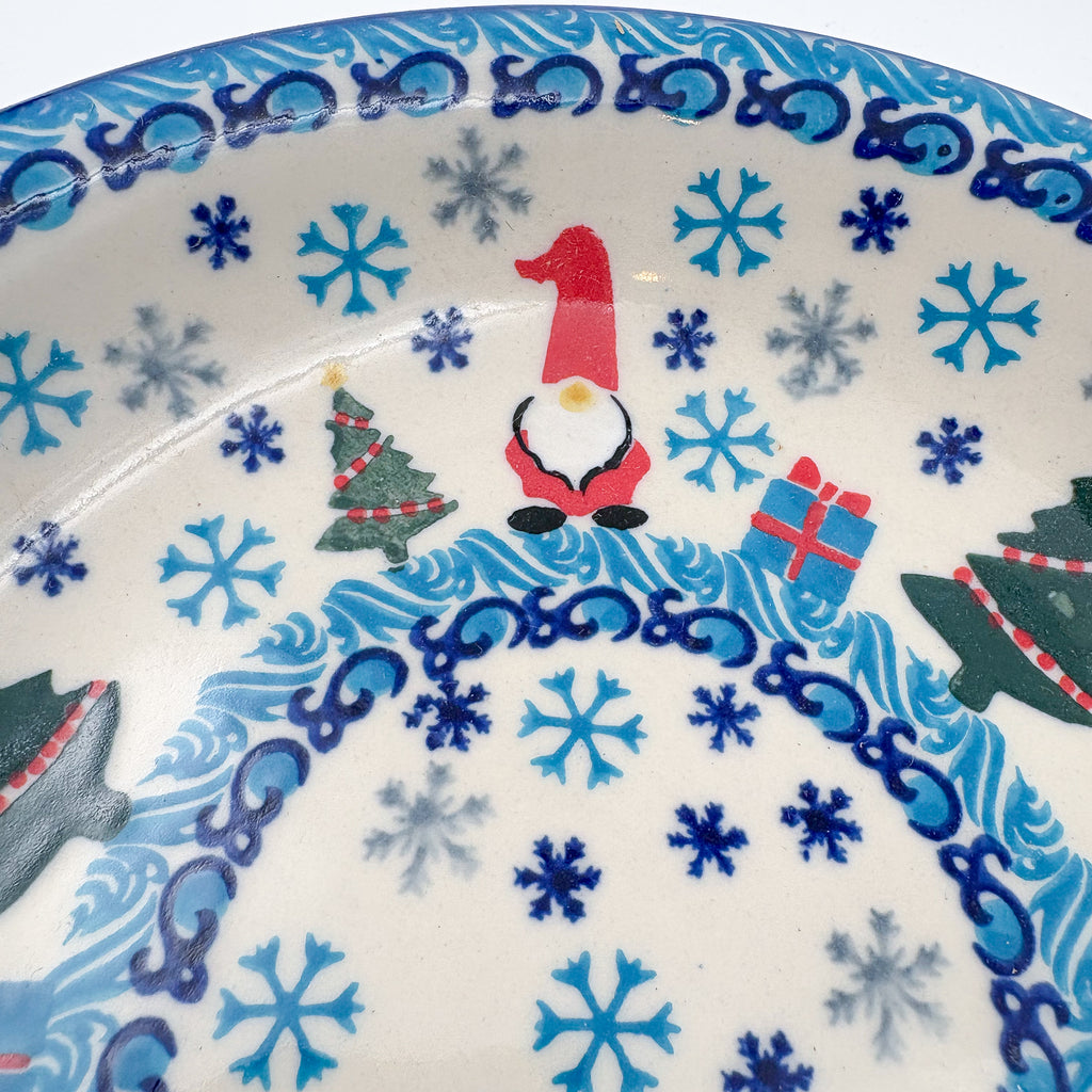 9”  Deep Bowl.  Hand crafted Polish pottery stoneware: UNIKAT Dancing Snowman Design