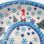 9”  Deep Bowl.  Hand crafted Polish pottery stoneware: UNIKAT Dancing Snowman Design