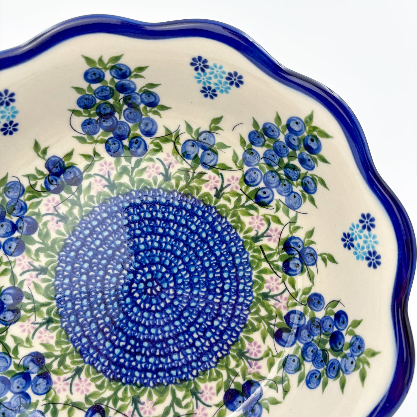 9" Kora Bowl  Hand crafted Polish pottery stoneware: UNIKAT Blueberry Design