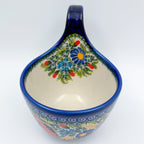 Garden Poppy loop-handle bowl mug, front view showing interior bouquet and handle
