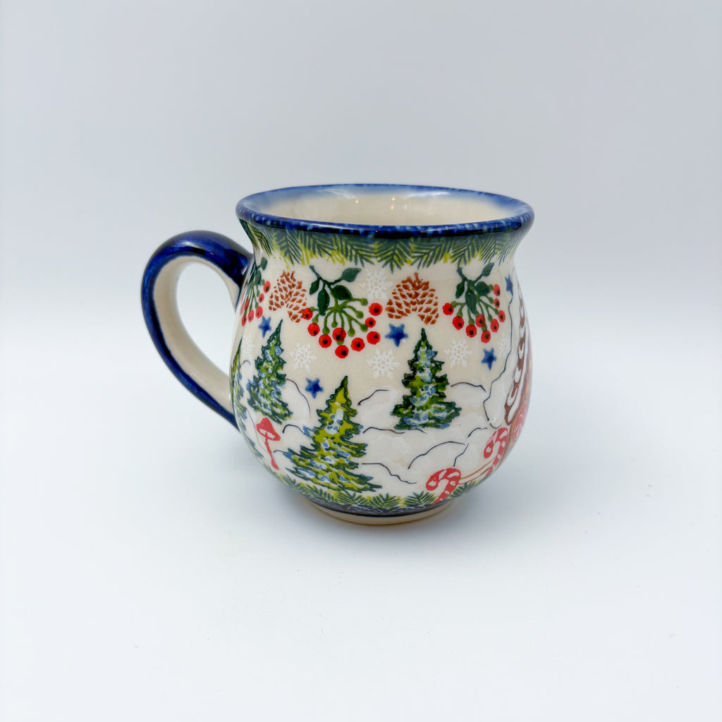 10 oz Bubble Mug. Handcrafted Polish pottery stoneware:  UNIKAT Gingerbread Cottage