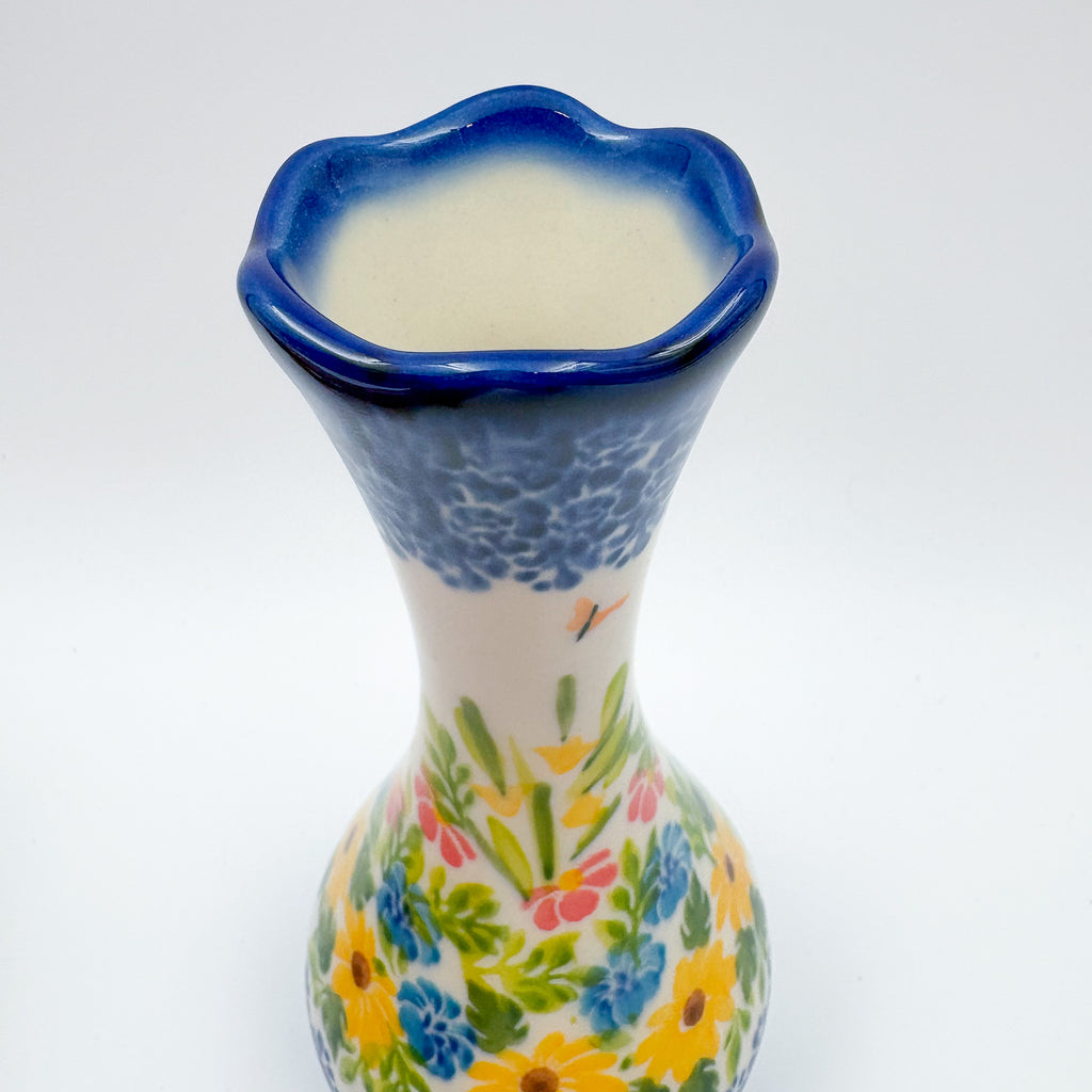 Swirl Vase 6.5”. Handmade Polish pottery.  UNIKAT Yellow Magic