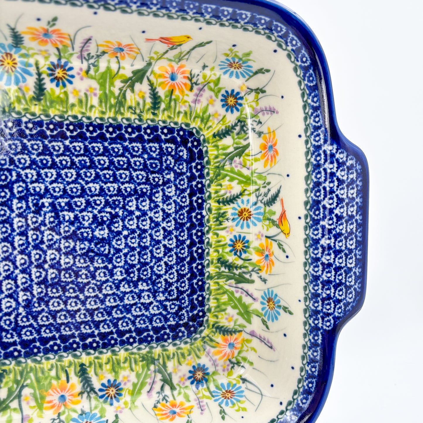 9” Lasagna Baker Handmade in Poland.  UNIKAT Wildflower Meadow Design